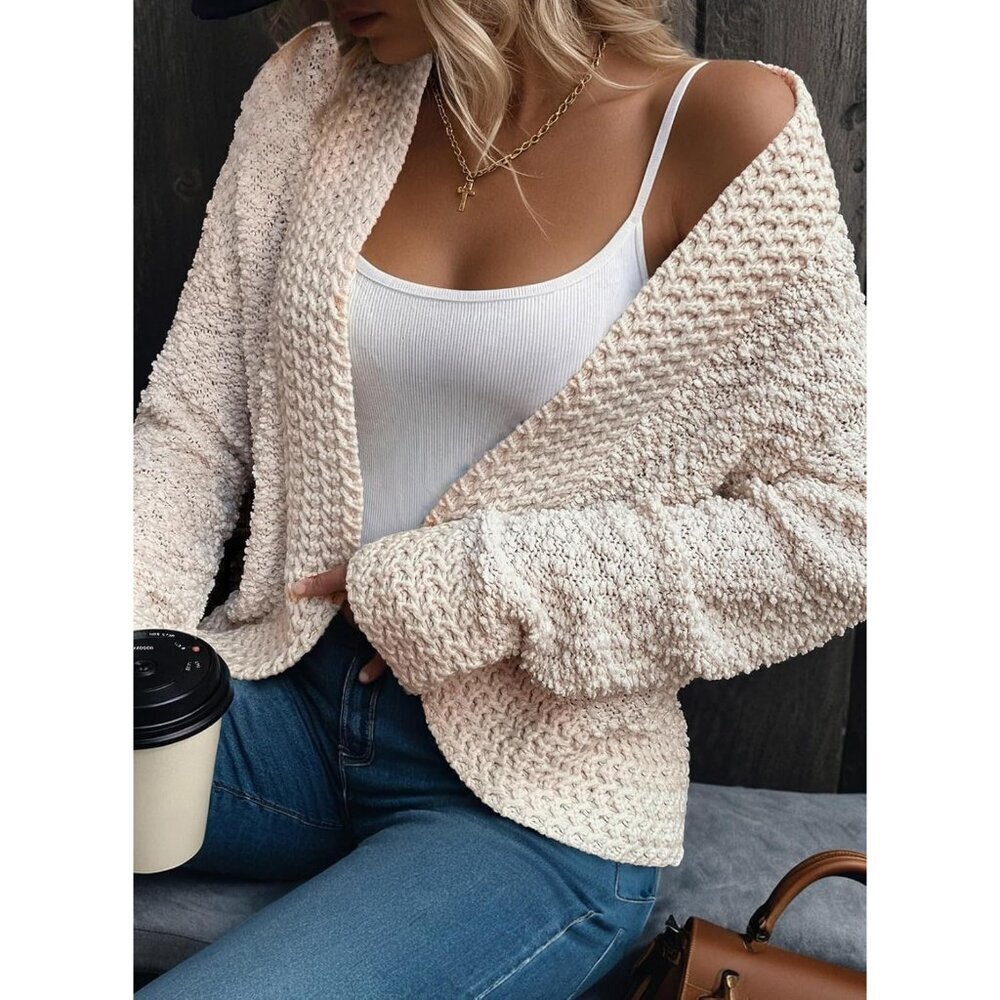 Women's Chunky Knit Cardigan Acrylic Large Open Front Long Sleeve Cozy - Picture 3 of 6